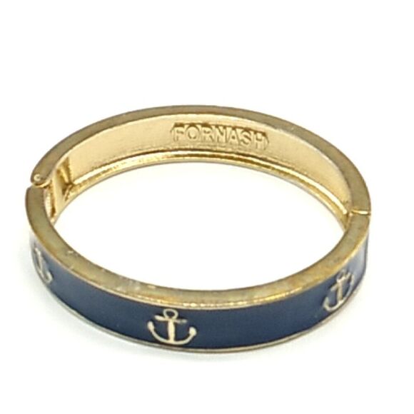 Fornash Hinged Bracelet Navy Blue Enamel & Gold Anchor Design - Picture 9 of 16